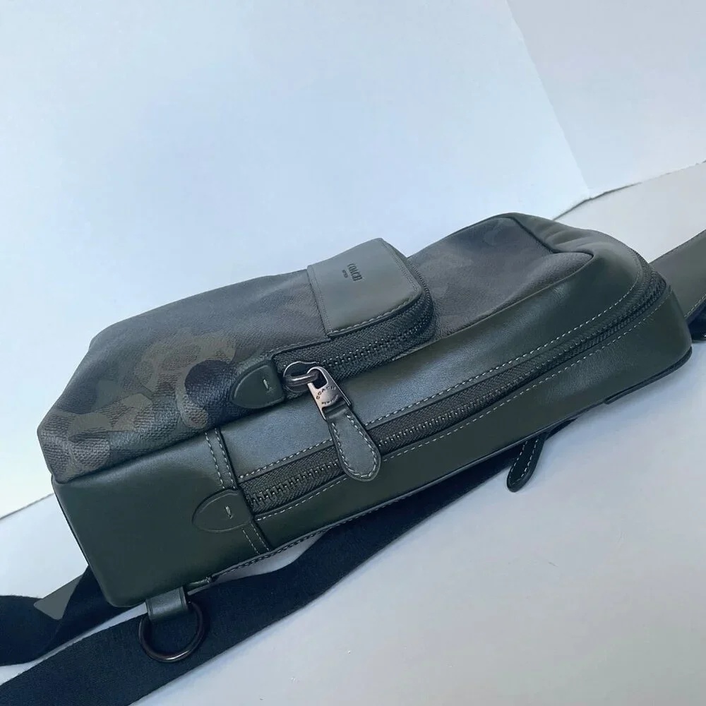 Coach Gotham Pack Sling CAF37 Camo Green Signature Leather Crossbody